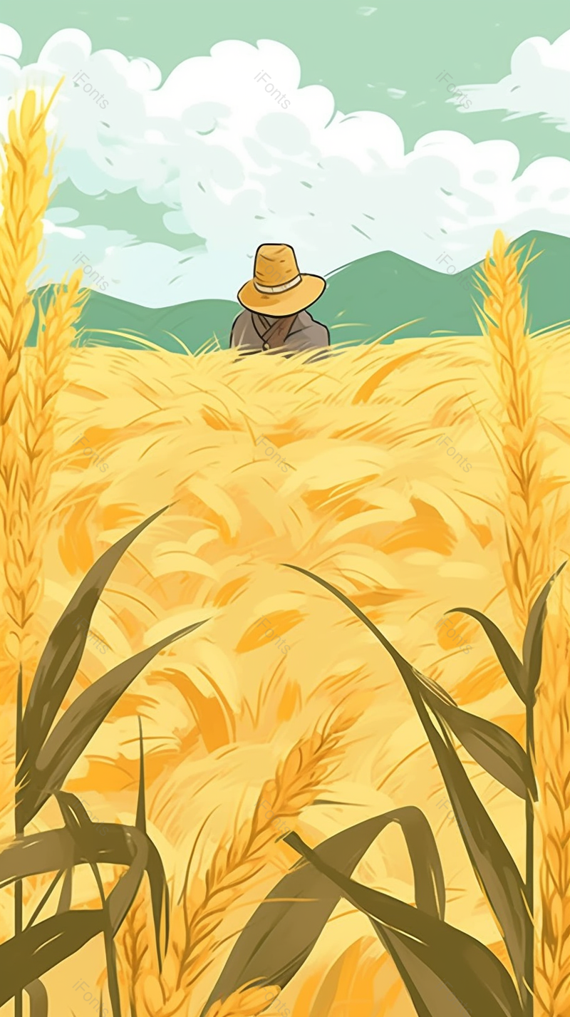夏季田野上的稻草人金黄色的麦田丰收手绘插画背景图,插画/手绘图,插画/手绘图库,插画/手绘图下载,插画/手绘